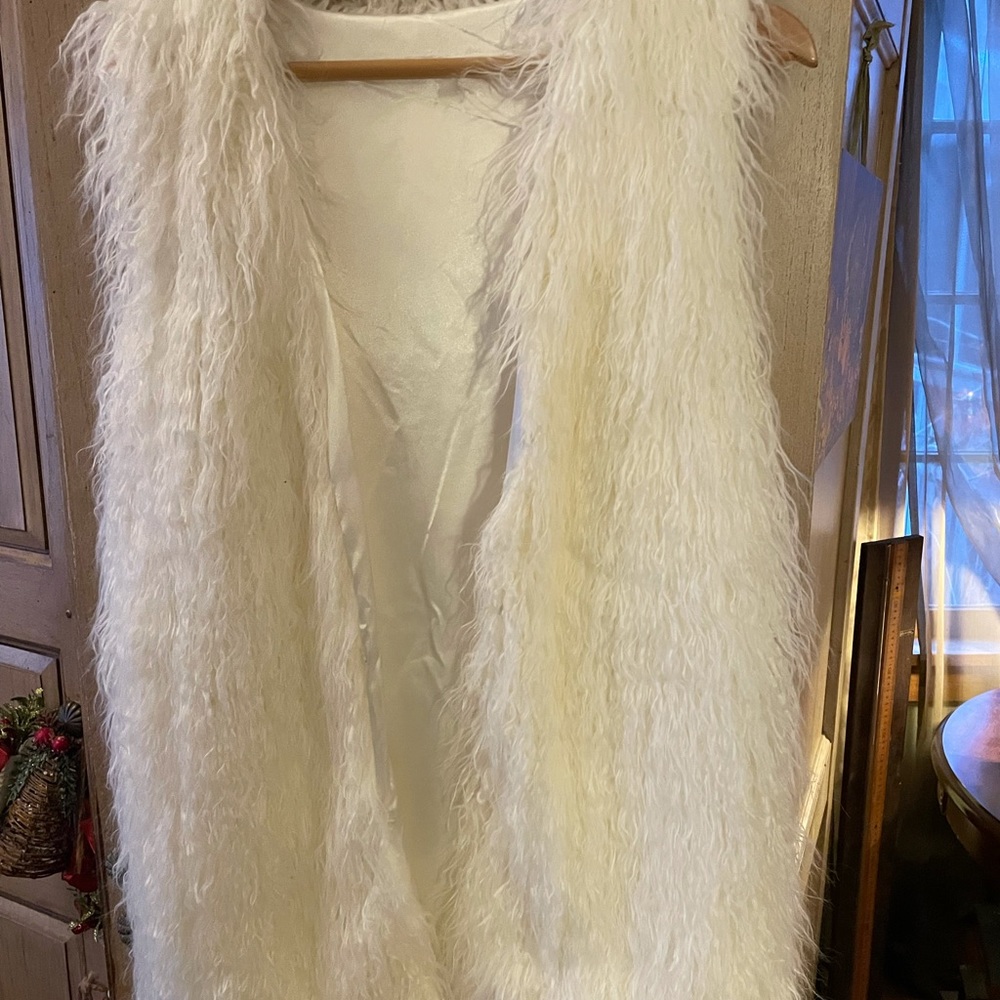 NWT: White Mongolian Faux Fur Vest